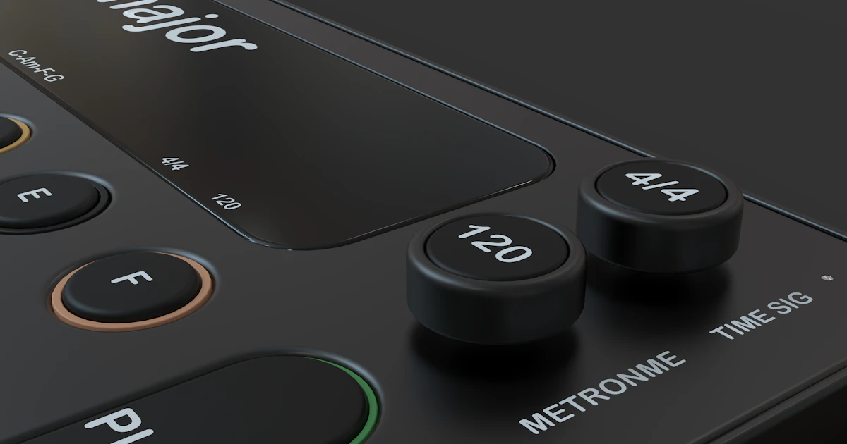 A close-up of a digital metronome displaying its tempo settings