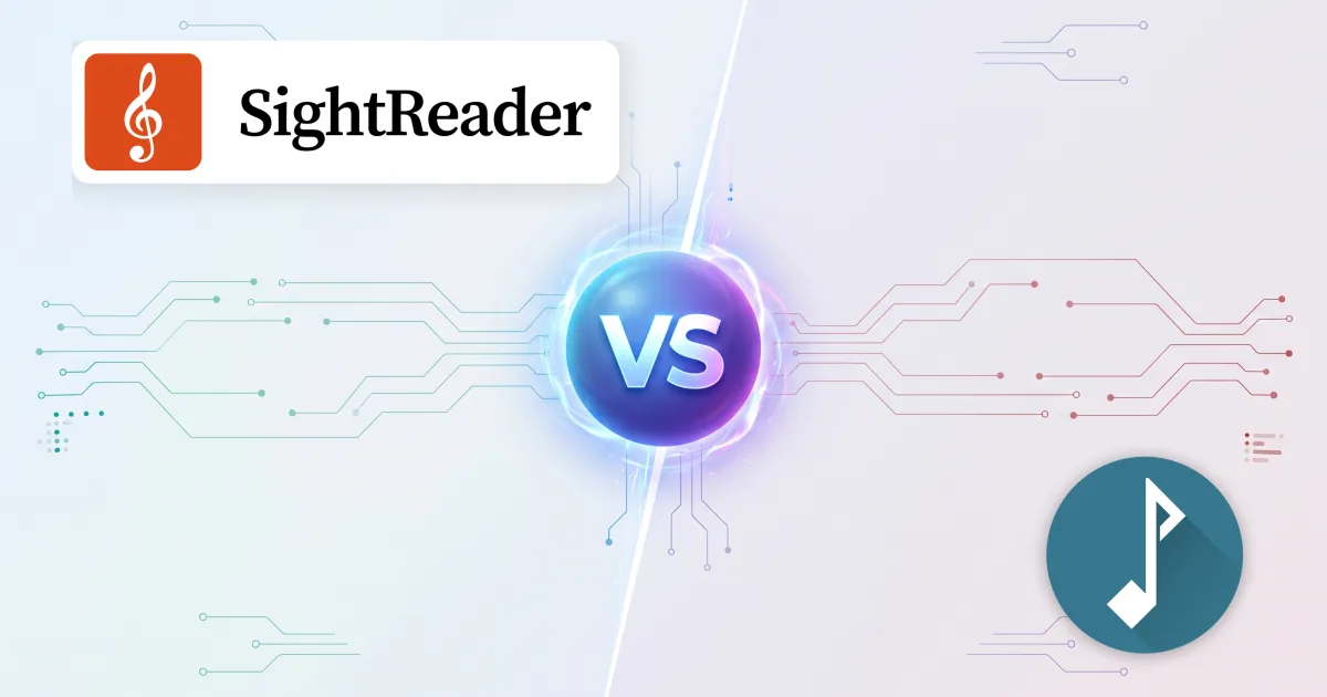 SightReader and Complete Music Reading Trainer either side of a “VS” emblem
