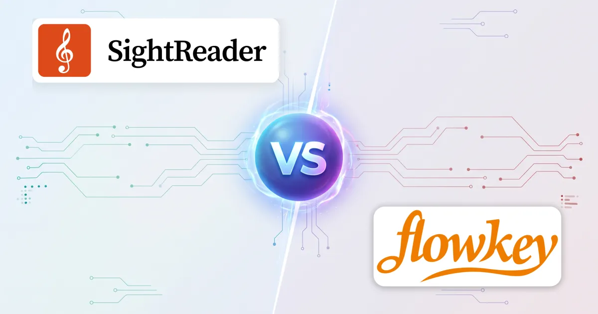SightReader and flowkey either side of a “VS” emblem