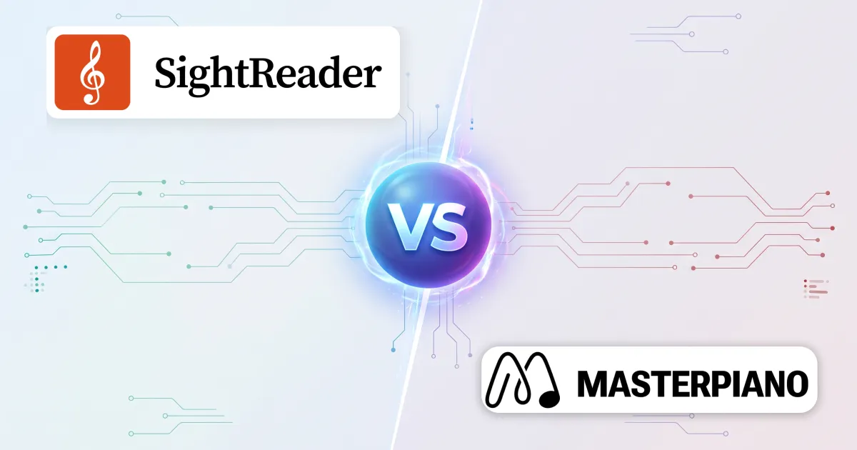 SightReader and MasterPiano logos either side of a “VS” emblem
