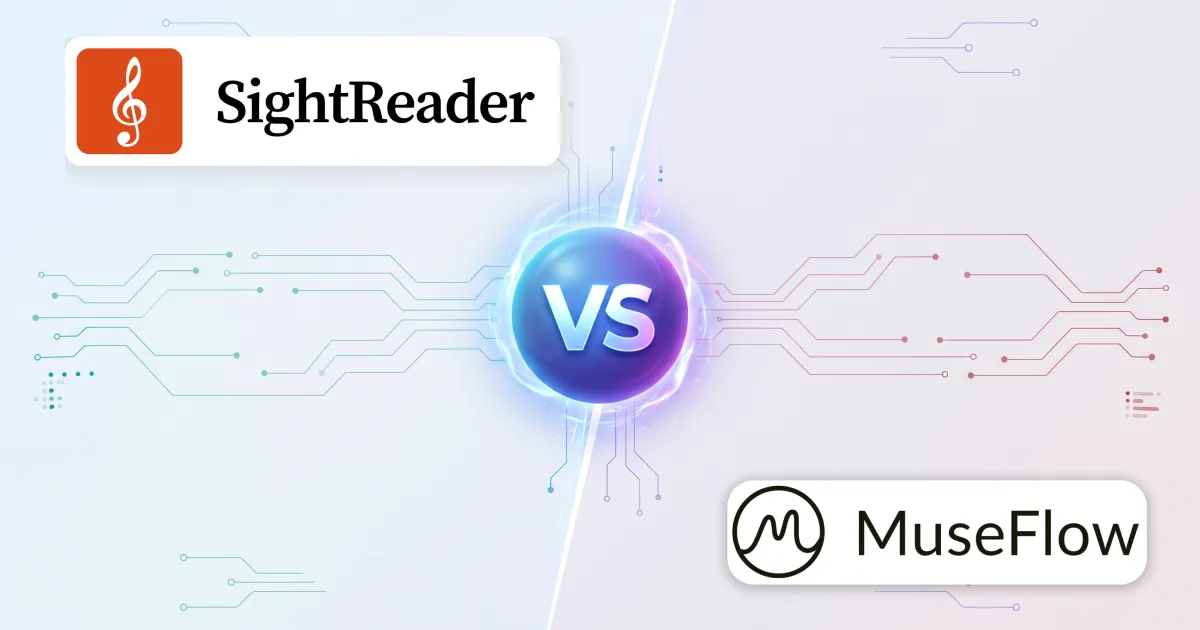 SightReader and MuseFlow either side of a “VS” emblem