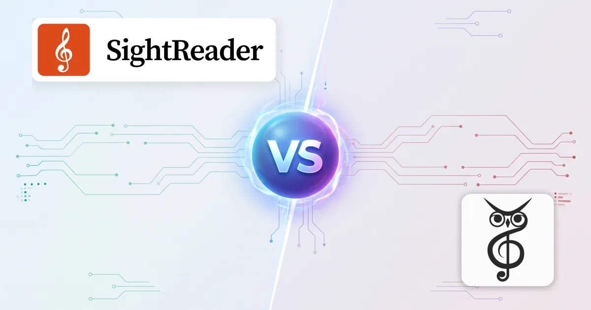 SightReader and Notevision either side of a “VS” emblem