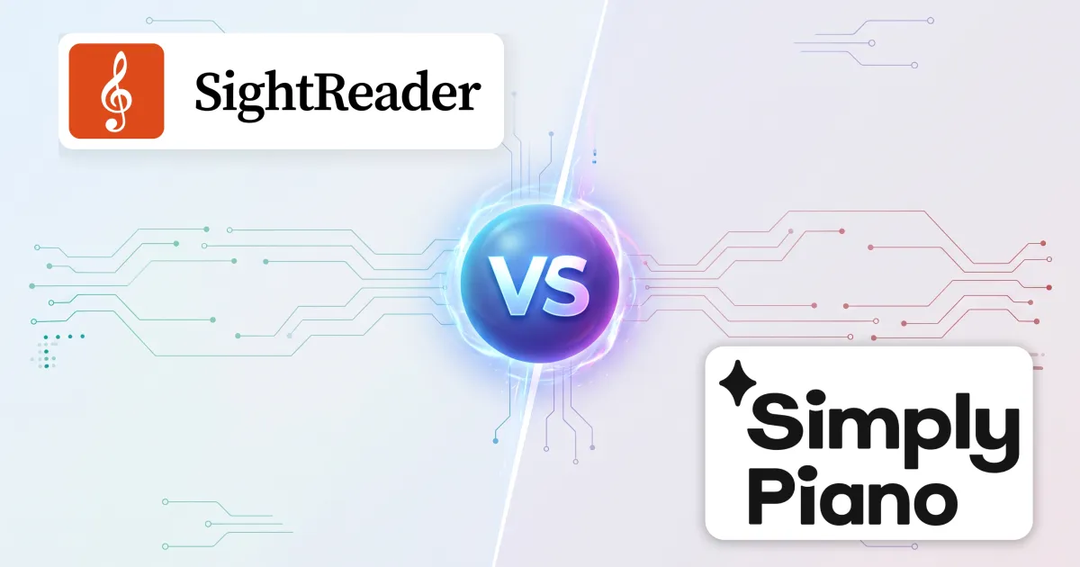 SightReader and Simply Piano either side of a “VS” emblem