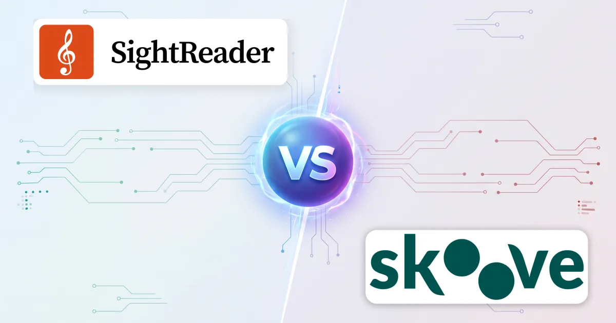 SightReader and Skoove either side of a “VS” emblem
