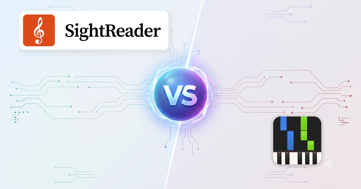 SightReader and Synthesia either side of a “VS” emblem