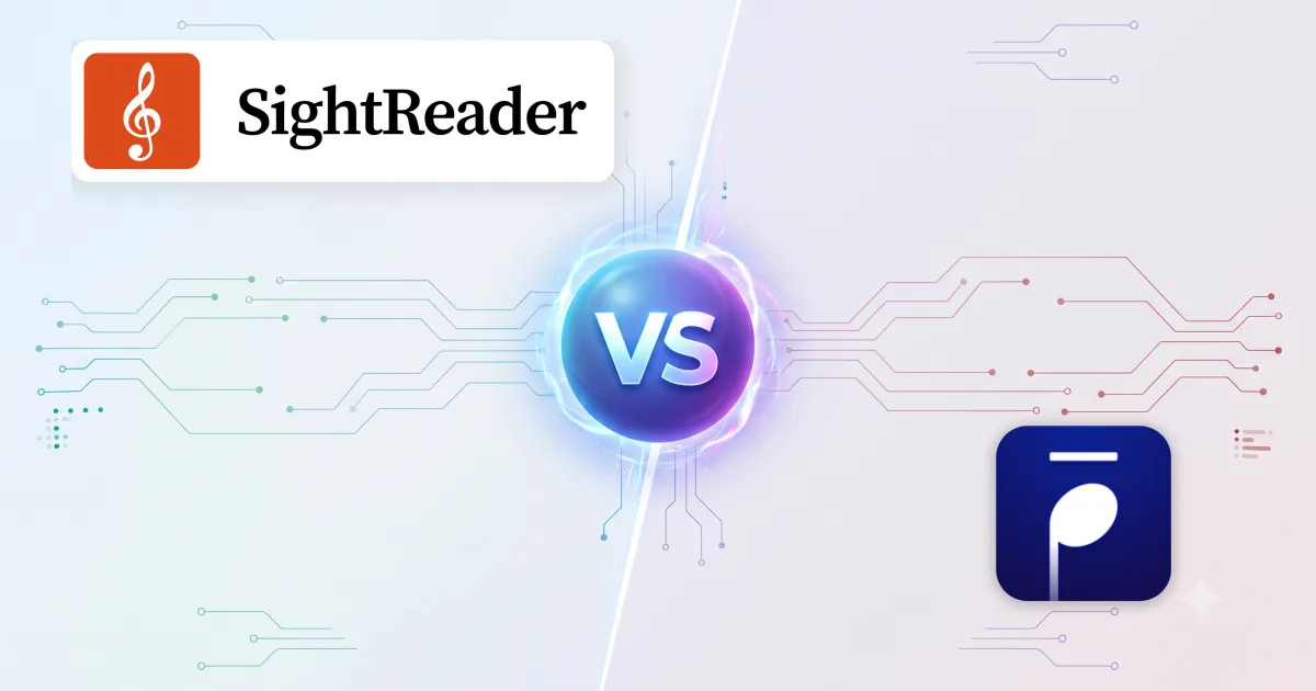 SightReader and Tenuto either side of a “VS” emblem