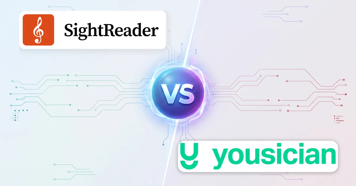 SightReader and Yousician either side of a “VS” emblem